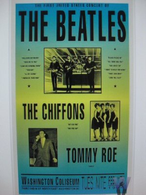 poster advertising the first Beatles concert in the US